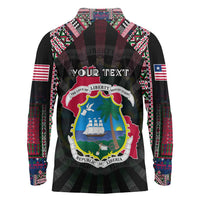 Personalized Liberia Roots Long Sleeve Polo Shirt African Map in Fingerprint and Tribal Colors