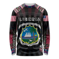 Personalized Liberia Roots Long Sleeve Shirt African Map in Fingerprint and Tribal Colors