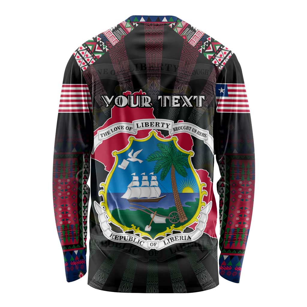 Personalized Liberia Roots Long Sleeve Shirt African Map in Fingerprint and Tribal Colors