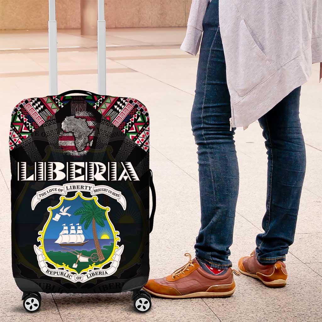 Liberia Roots Luggage Cover African Map in Fingerprint and Tribal Colors