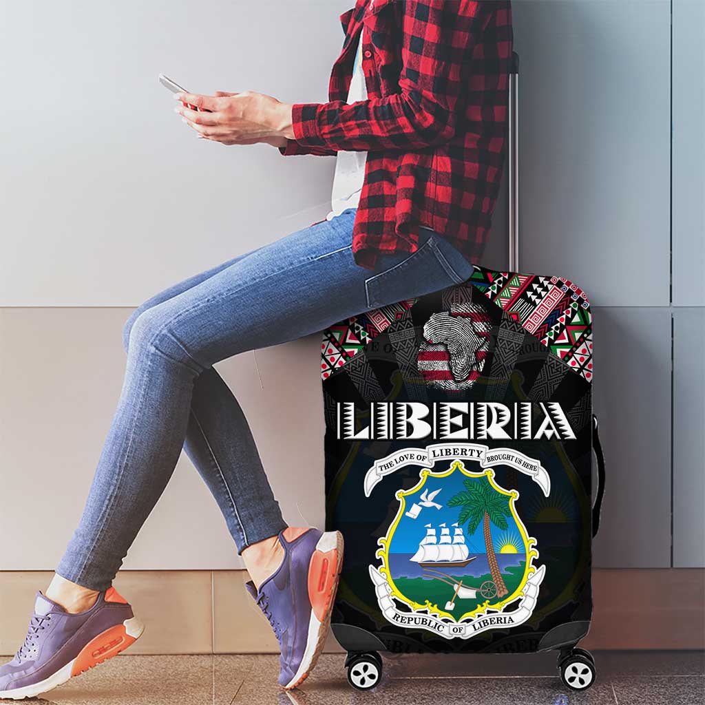 Liberia Roots Luggage Cover African Map in Fingerprint and Tribal Colors