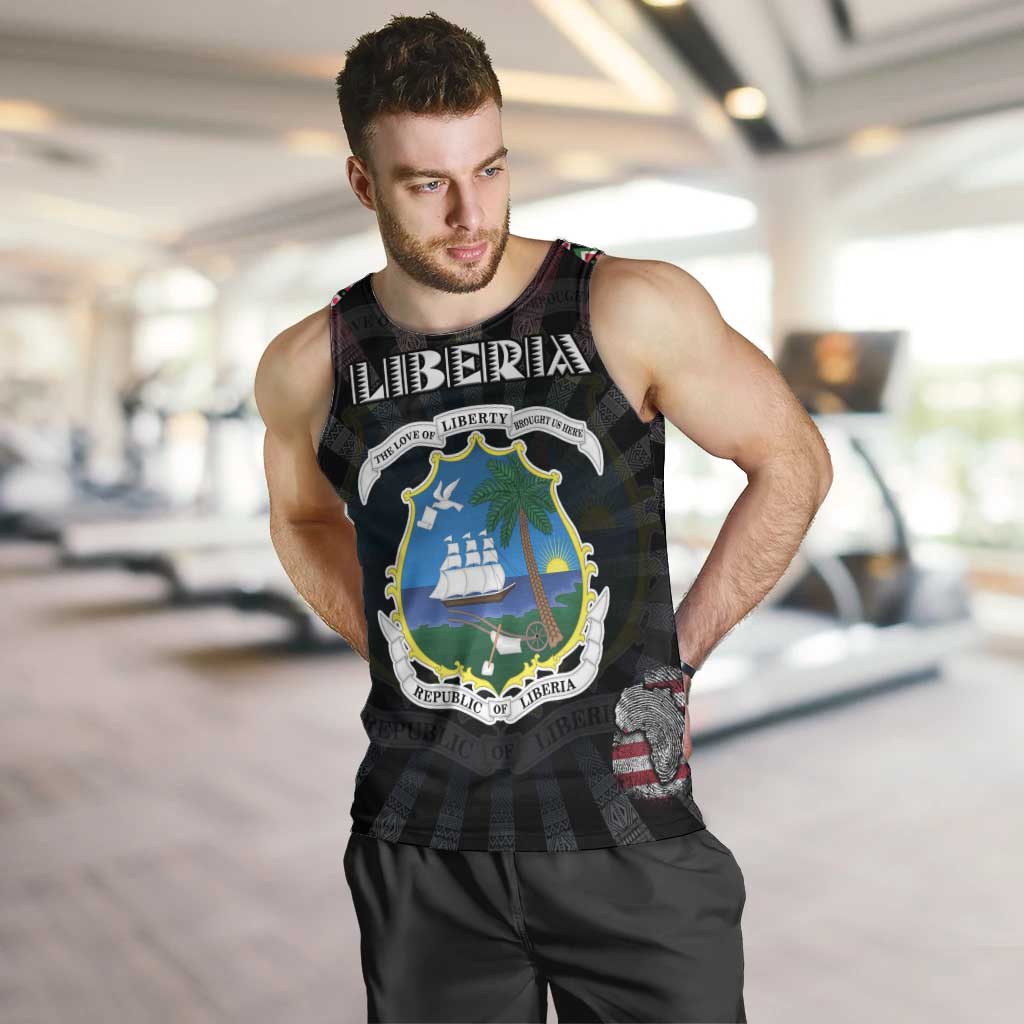 Personalized Liberia Roots Men Tank Top African Map in Fingerprint and Tribal Colors
