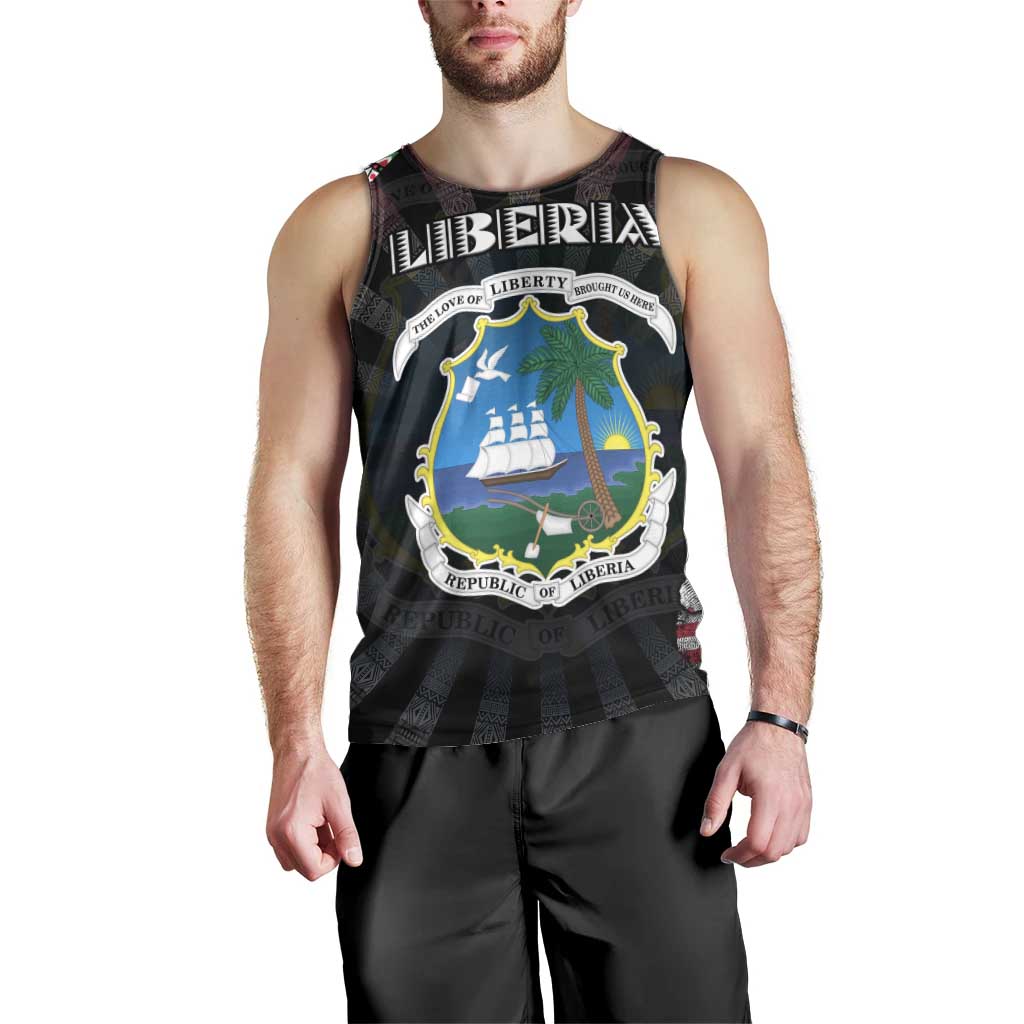 Personalized Liberia Roots Men Tank Top African Map in Fingerprint and Tribal Colors