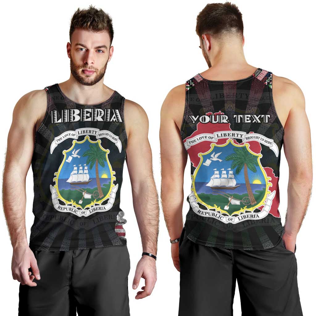 Personalized Liberia Roots Men Tank Top African Map in Fingerprint and Tribal Colors
