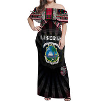 Personalized Liberia Roots Off Shoulder Maxi Dress African Map in Fingerprint and Tribal Colors