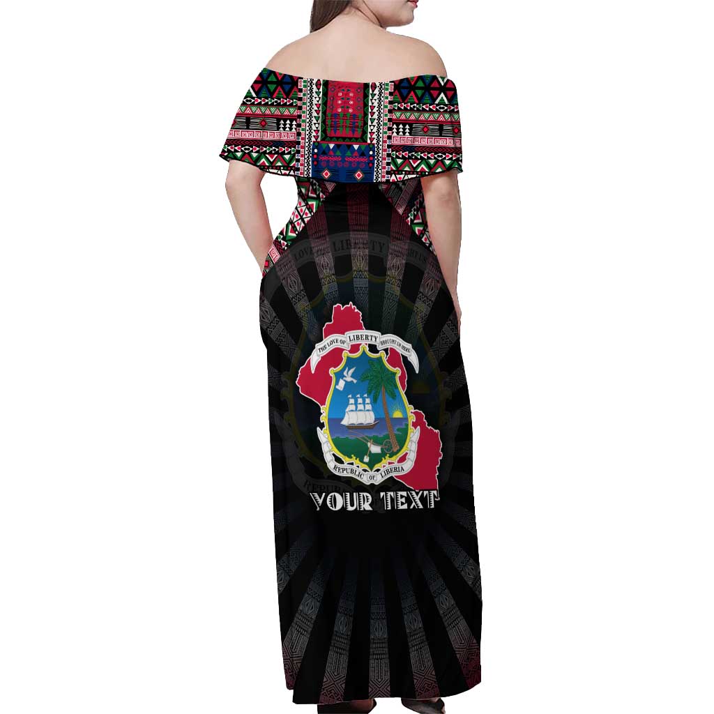 Personalized Liberia Roots Off Shoulder Maxi Dress African Map in Fingerprint and Tribal Colors