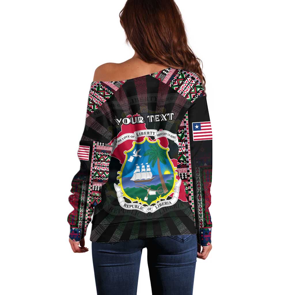 Personalized Liberia Roots Off Shoulder Sweater African Map in Fingerprint and Tribal Colors