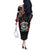 Personalized Liberia Roots Off The Shoulder Long Sleeve Dress African Map in Fingerprint and Tribal Colors