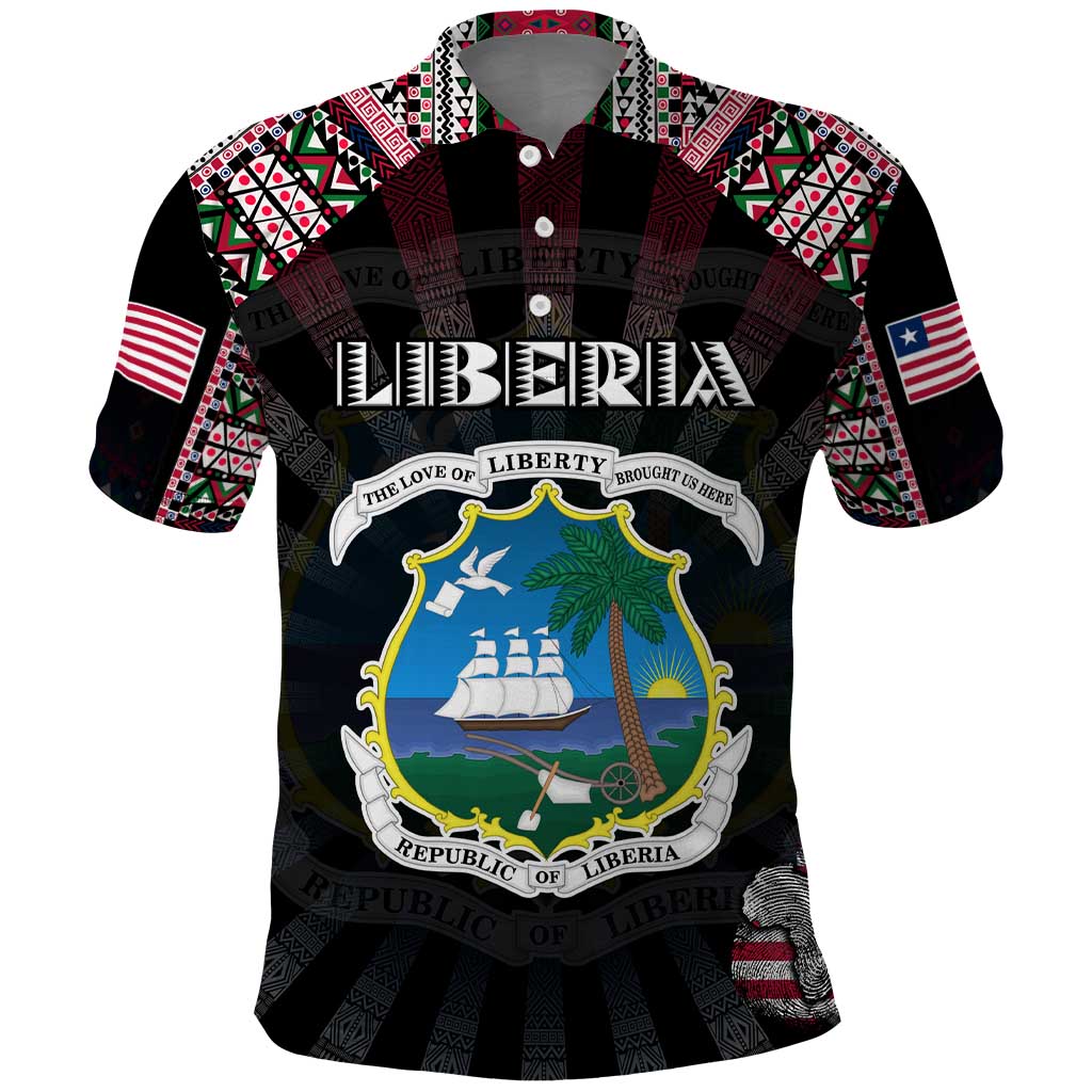 Personalized Liberia Roots Polo Shirt African Map in Fingerprint and Tribal Colors