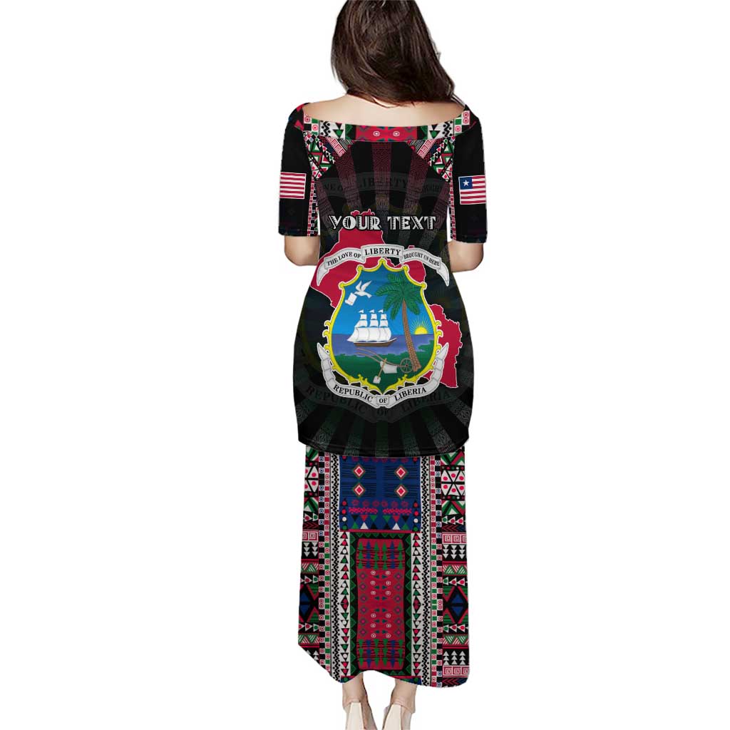 Personalized Liberia Roots Puletasi African Map in Fingerprint and Tribal Colors