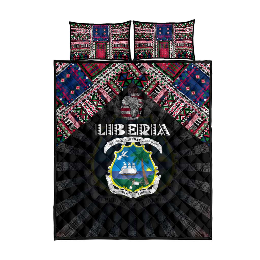 Liberia Roots Quilt Bed Set African Map in Fingerprint and Tribal Colors