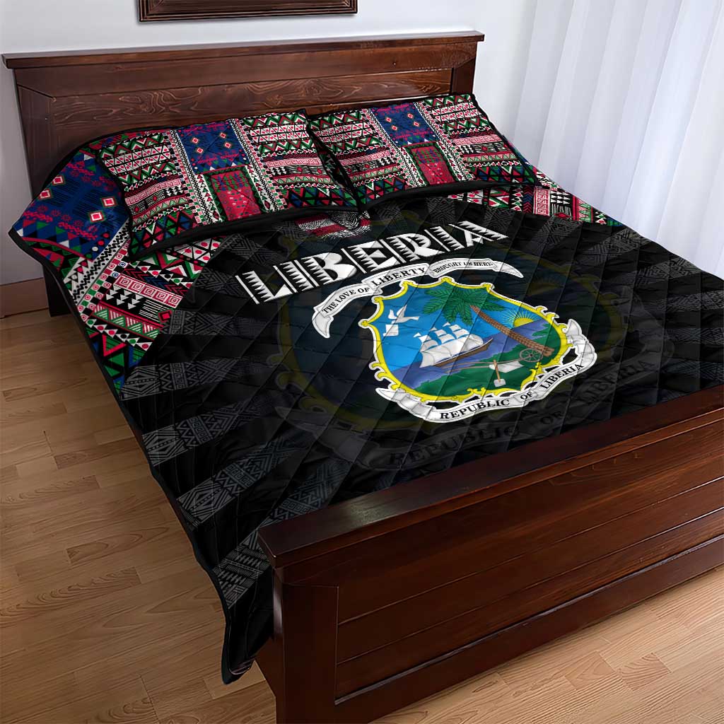 Liberia Roots Quilt Bed Set African Map in Fingerprint and Tribal Colors