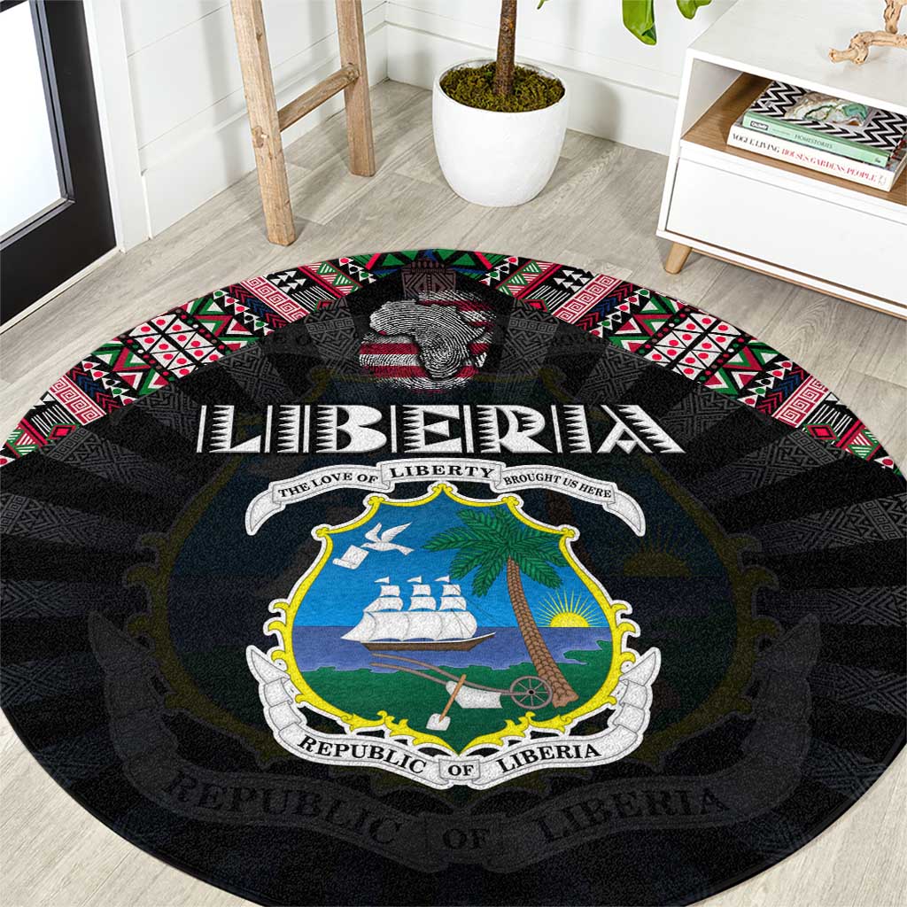 Liberia Roots Round Carpet African Map in Fingerprint and Tribal Colors
