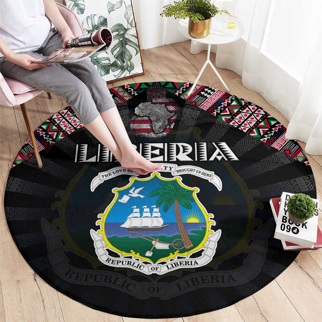 Liberia Roots Round Carpet African Map in Fingerprint and Tribal Colors