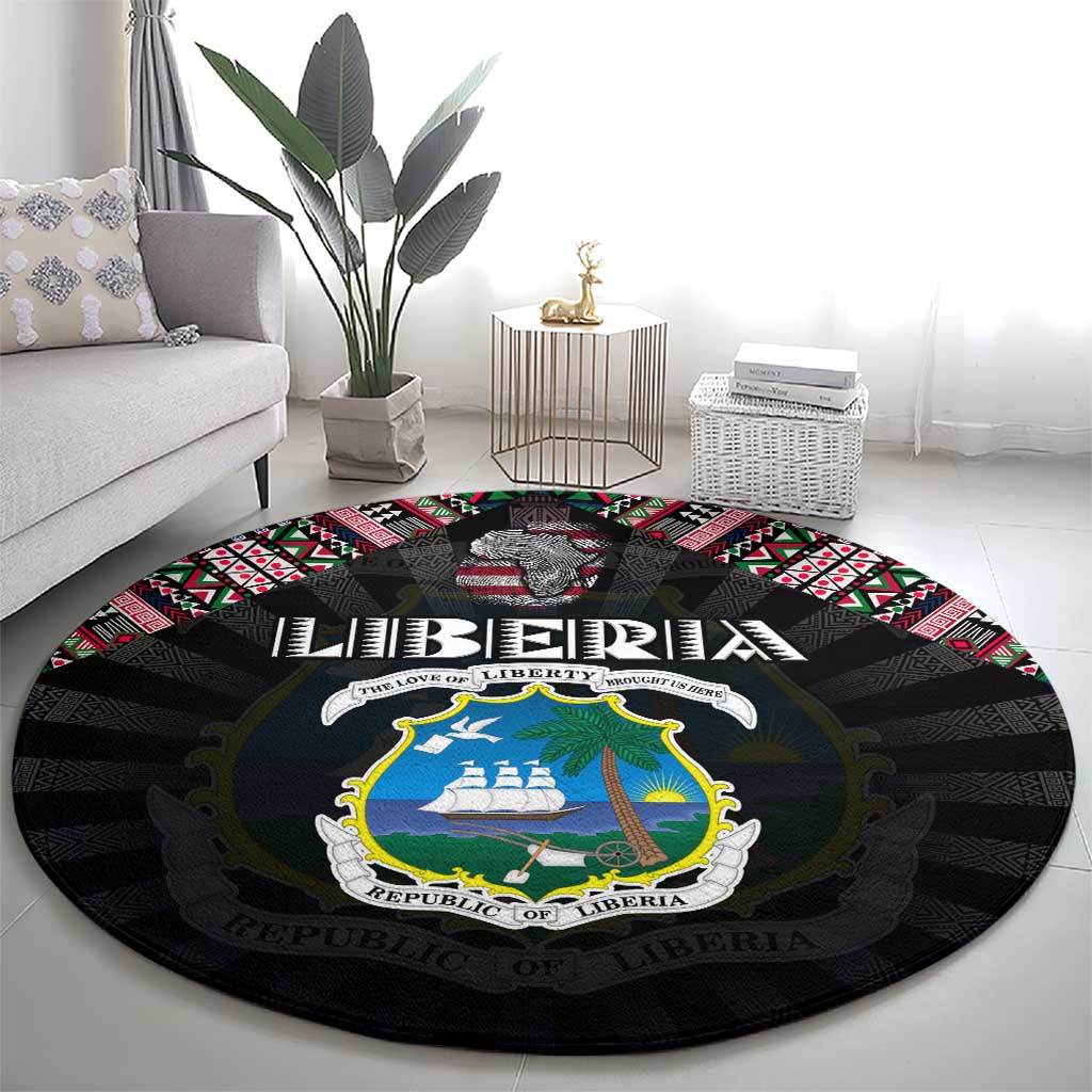 Liberia Roots Round Carpet African Map in Fingerprint and Tribal Colors