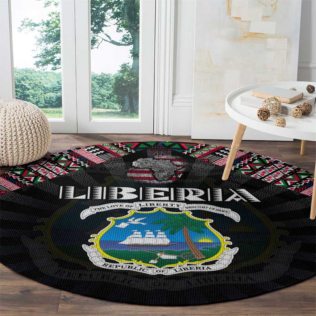 Liberia Roots Round Carpet African Map in Fingerprint and Tribal Colors
