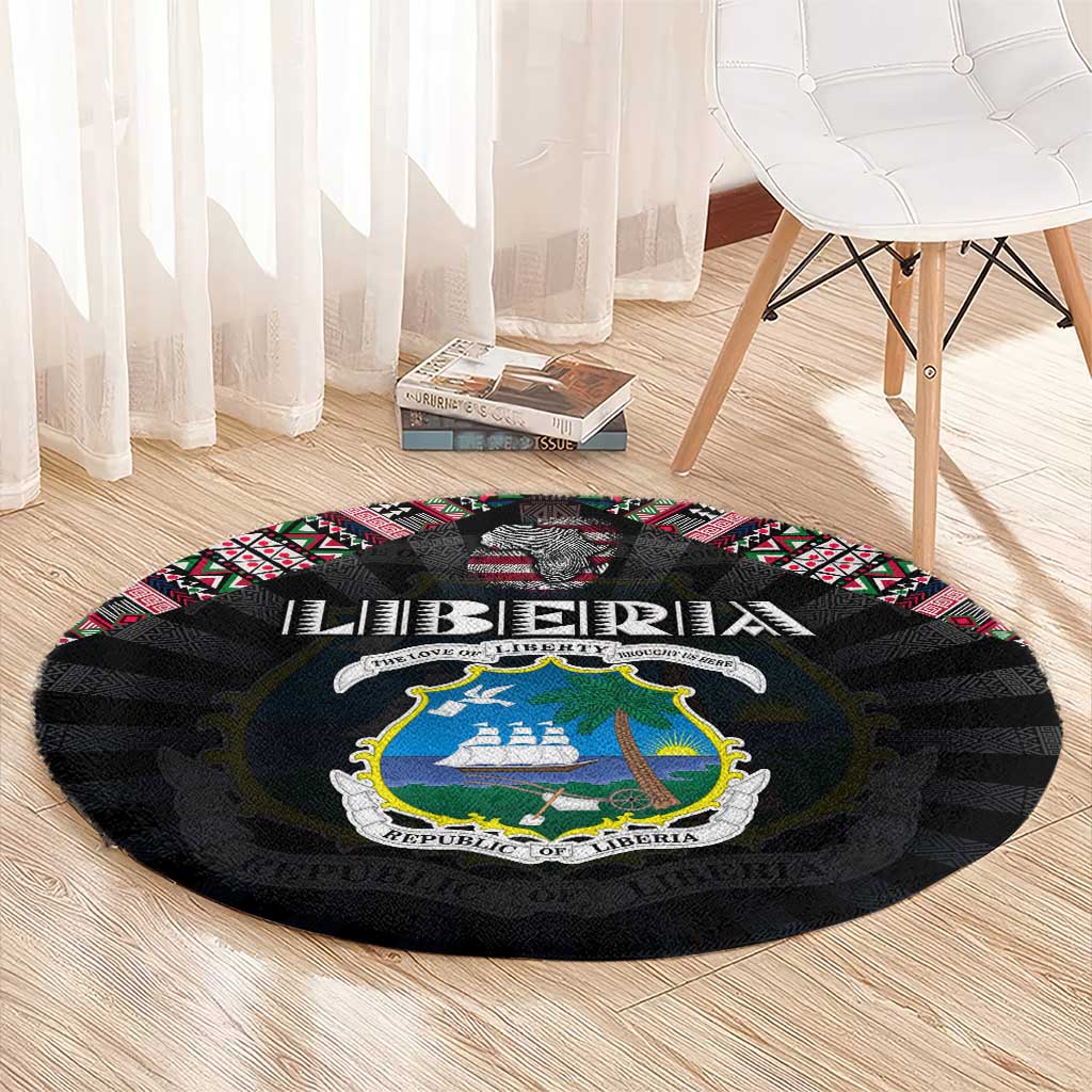 Liberia Roots Round Carpet African Map in Fingerprint and Tribal Colors