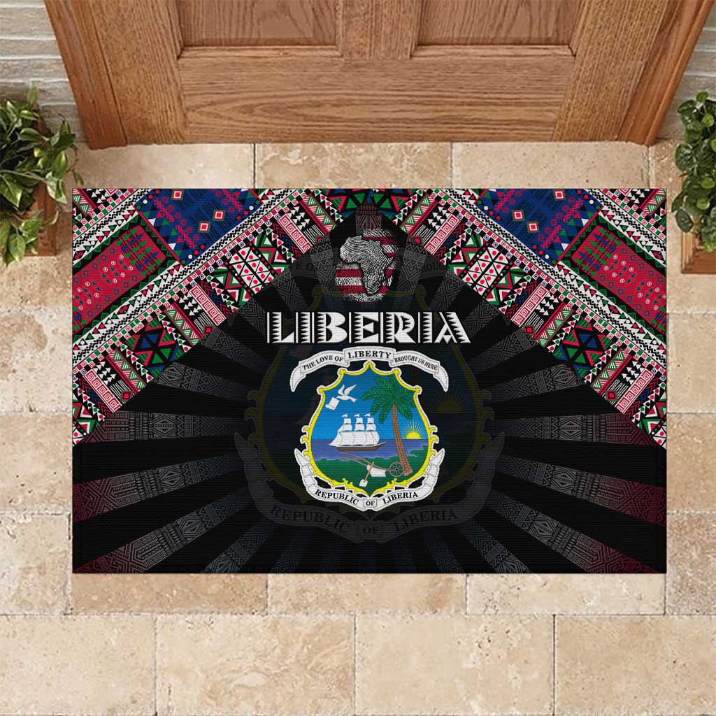 Liberia Roots Rubber Doormat African Map in Fingerprint and Tribal Colors