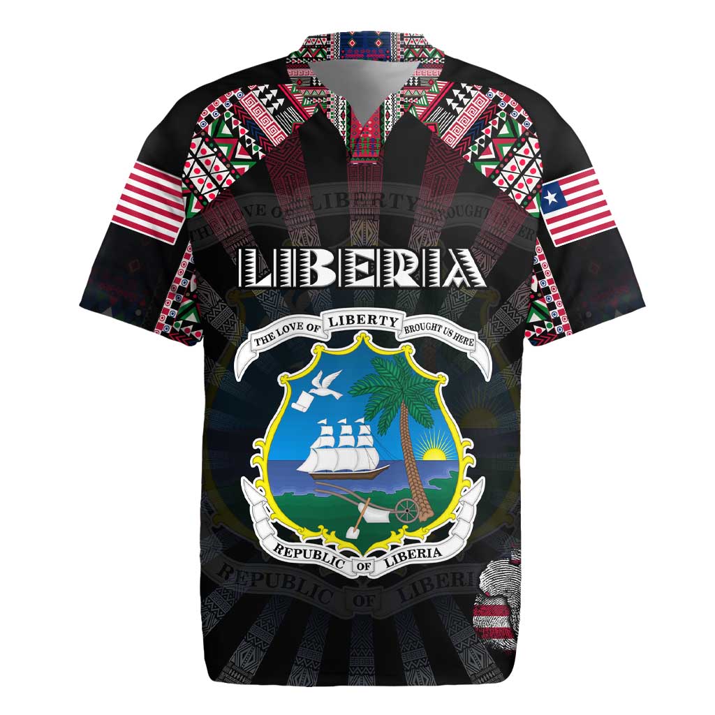 Personalized Liberia Roots Rugby Jersey African Map in Fingerprint and Tribal Colors