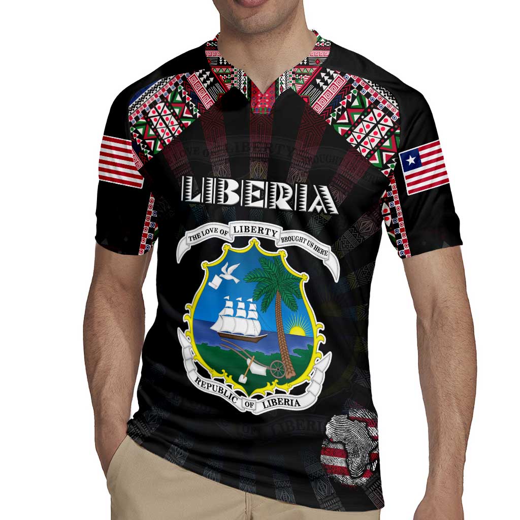 Personalized Liberia Roots Rugby Jersey African Map in Fingerprint and Tribal Colors