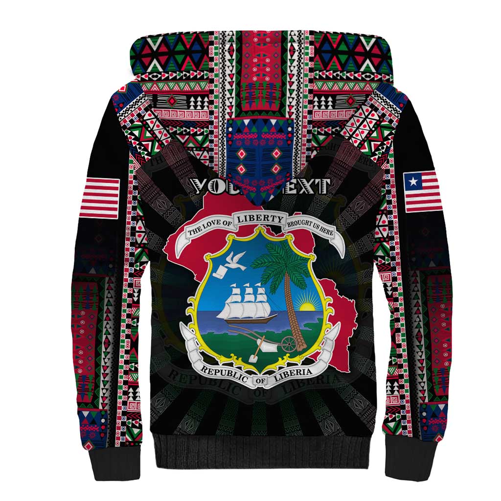 Personalized Liberia Roots Sherpa Hoodie African Map in Fingerprint and Tribal Colors