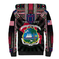 Personalized Liberia Roots Sherpa Hoodie African Map in Fingerprint and Tribal Colors