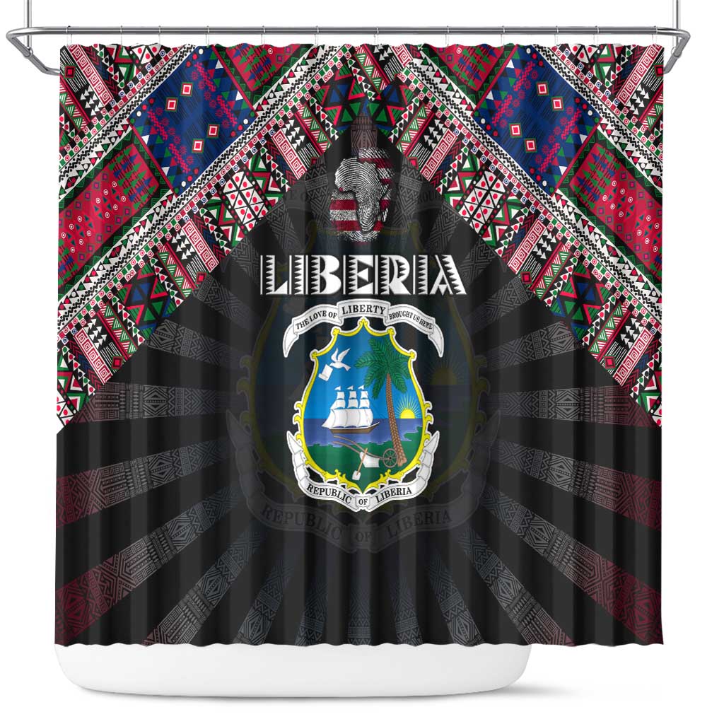 Liberia Roots Shower Curtain African Map in Fingerprint and Tribal Colors