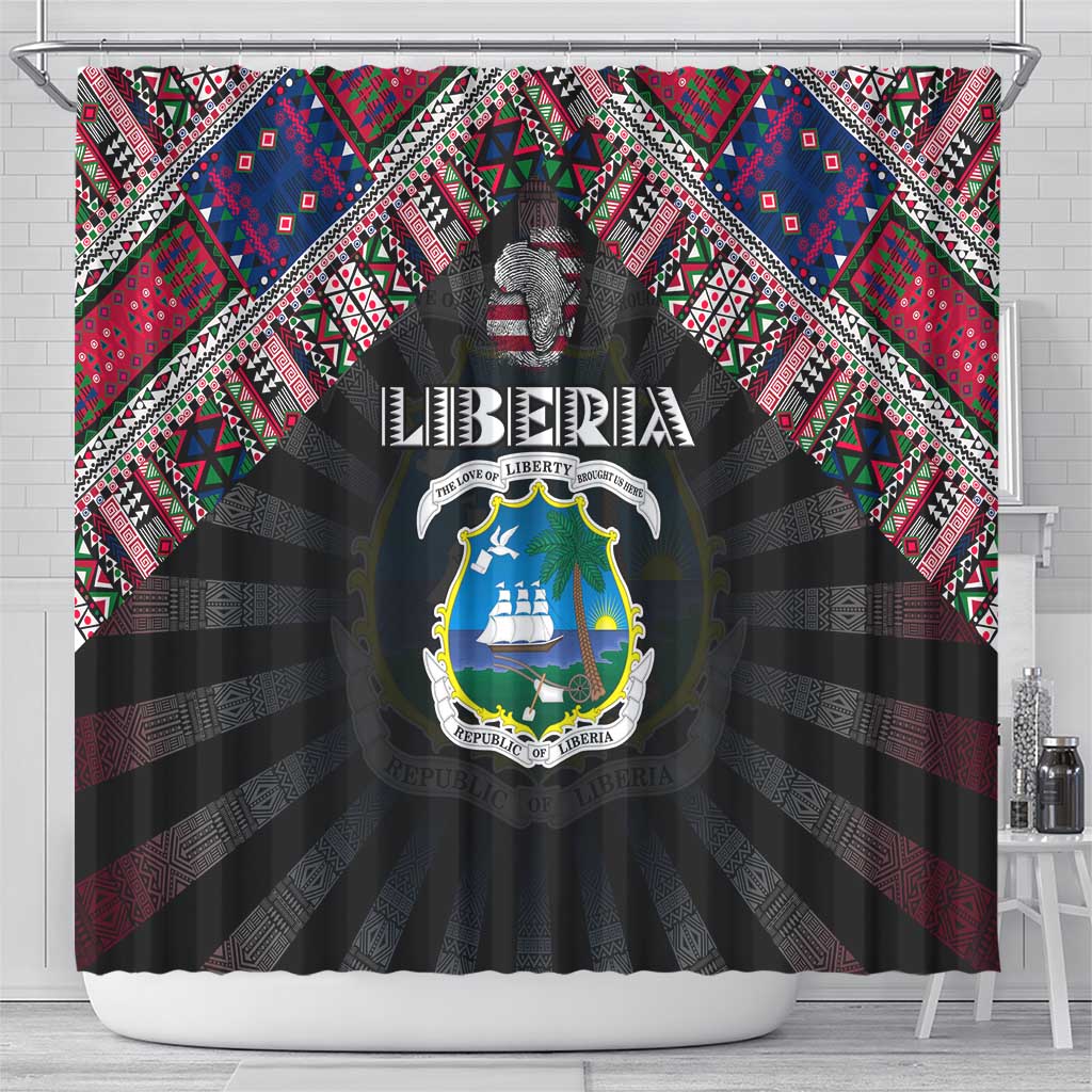 Liberia Roots Shower Curtain African Map in Fingerprint and Tribal Colors