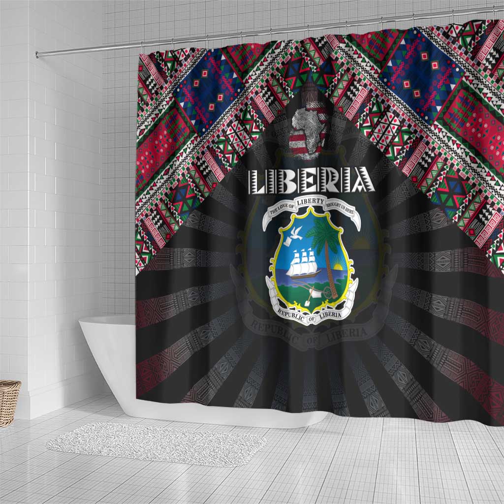 Liberia Roots Shower Curtain African Map in Fingerprint and Tribal Colors