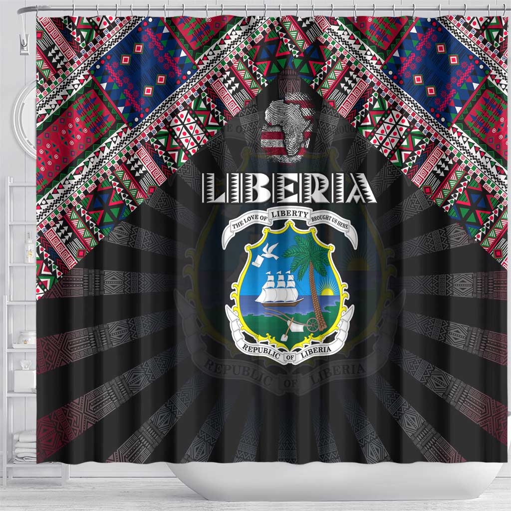 Liberia Roots Shower Curtain African Map in Fingerprint and Tribal Colors
