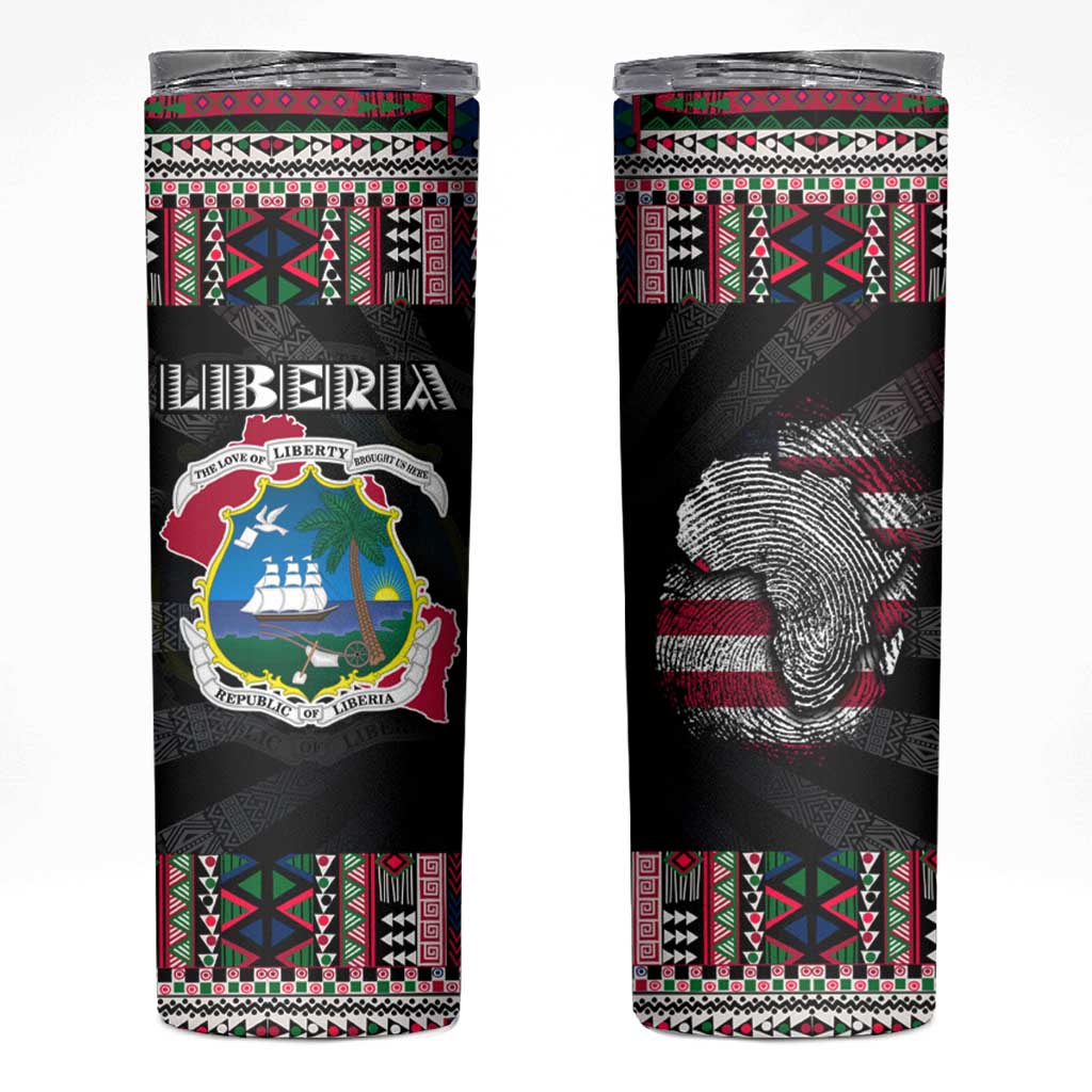Liberia Roots Skinny Tumbler African Map in Fingerprint and Tribal Colors
