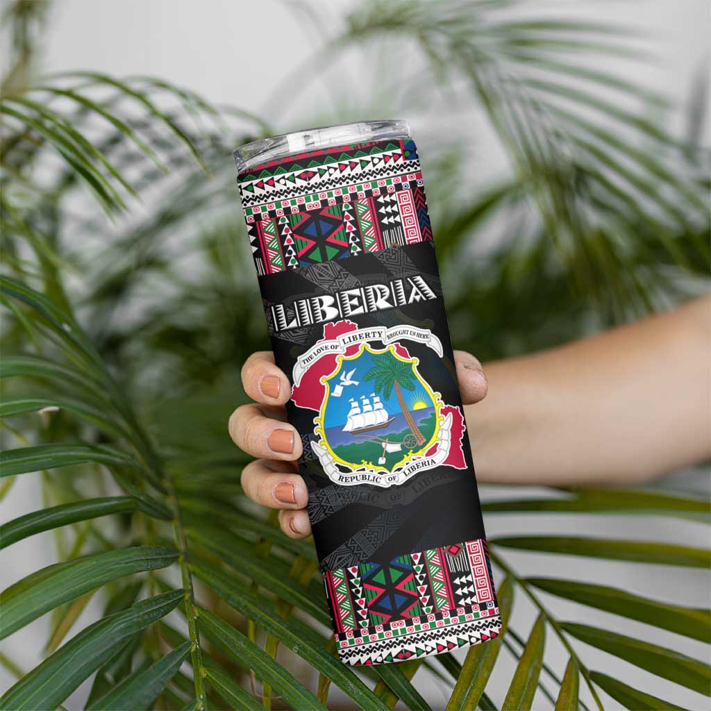 Liberia Roots Skinny Tumbler African Map in Fingerprint and Tribal Colors