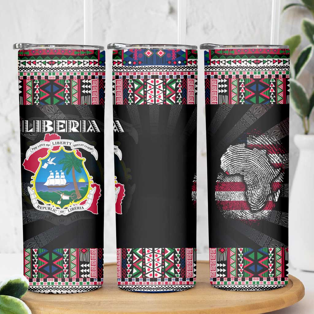 Liberia Roots Skinny Tumbler African Map in Fingerprint and Tribal Colors