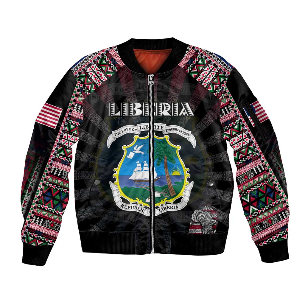 Personalized Liberia Roots Sleeve Zip Bomber Jacket African Map in Fingerprint and Tribal Colors