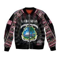 Personalized Liberia Roots Sleeve Zip Bomber Jacket African Map in Fingerprint and Tribal Colors