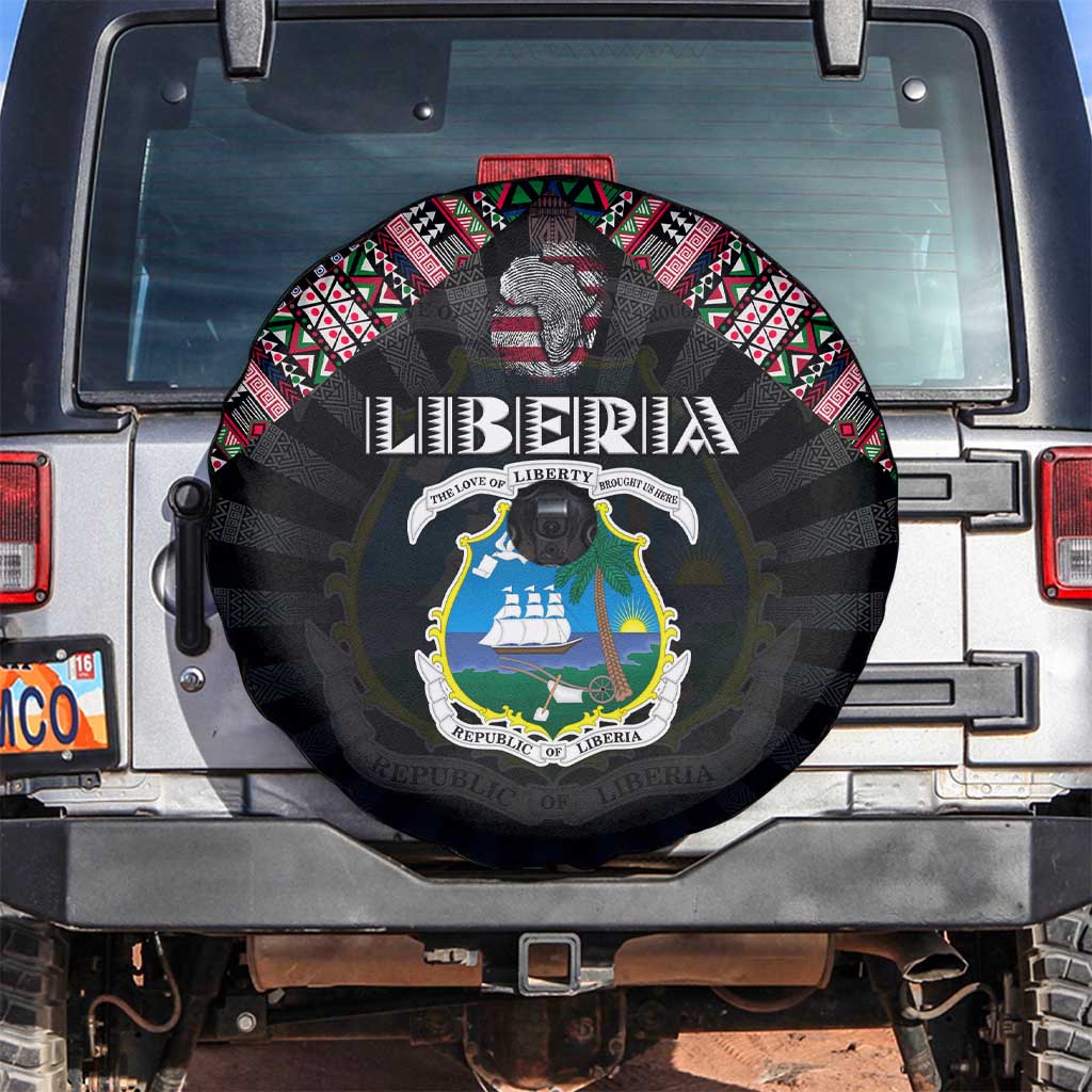 Liberia Roots Spare Tire Cover African Map in Fingerprint and Tribal Colors