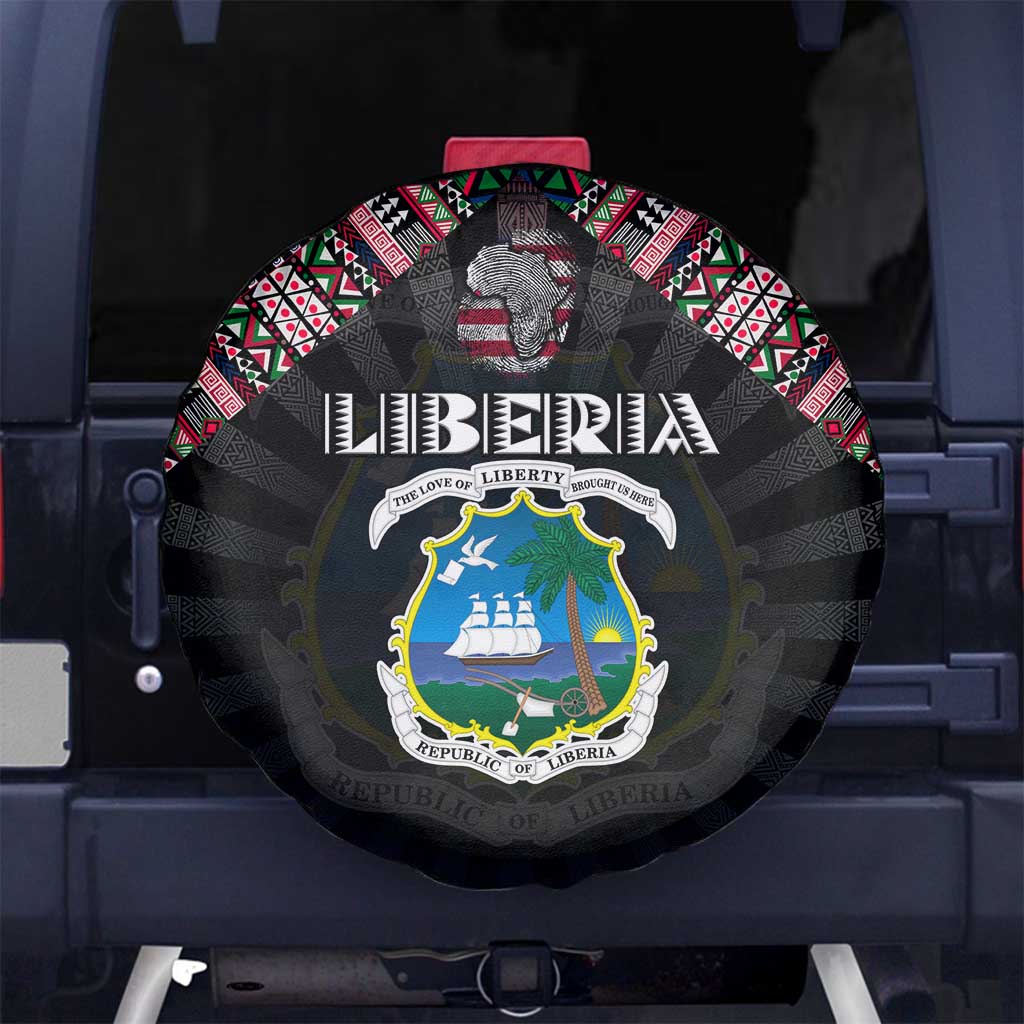 Liberia Roots Spare Tire Cover African Map in Fingerprint and Tribal Colors