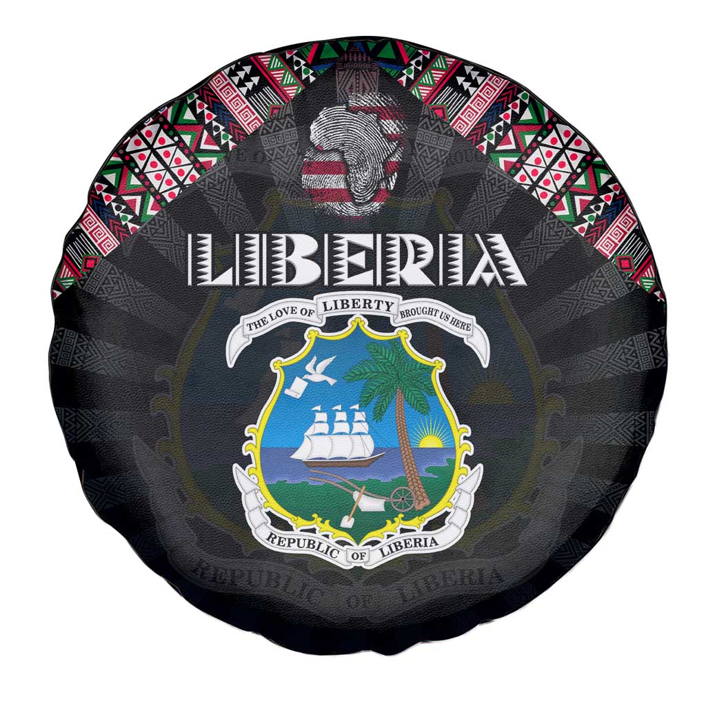 Liberia Roots Spare Tire Cover African Map in Fingerprint and Tribal Colors
