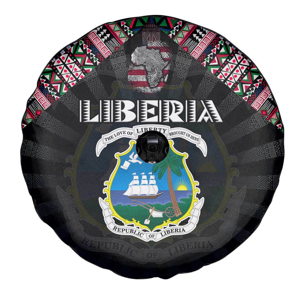 Liberia Roots Spare Tire Cover African Map in Fingerprint and Tribal Colors