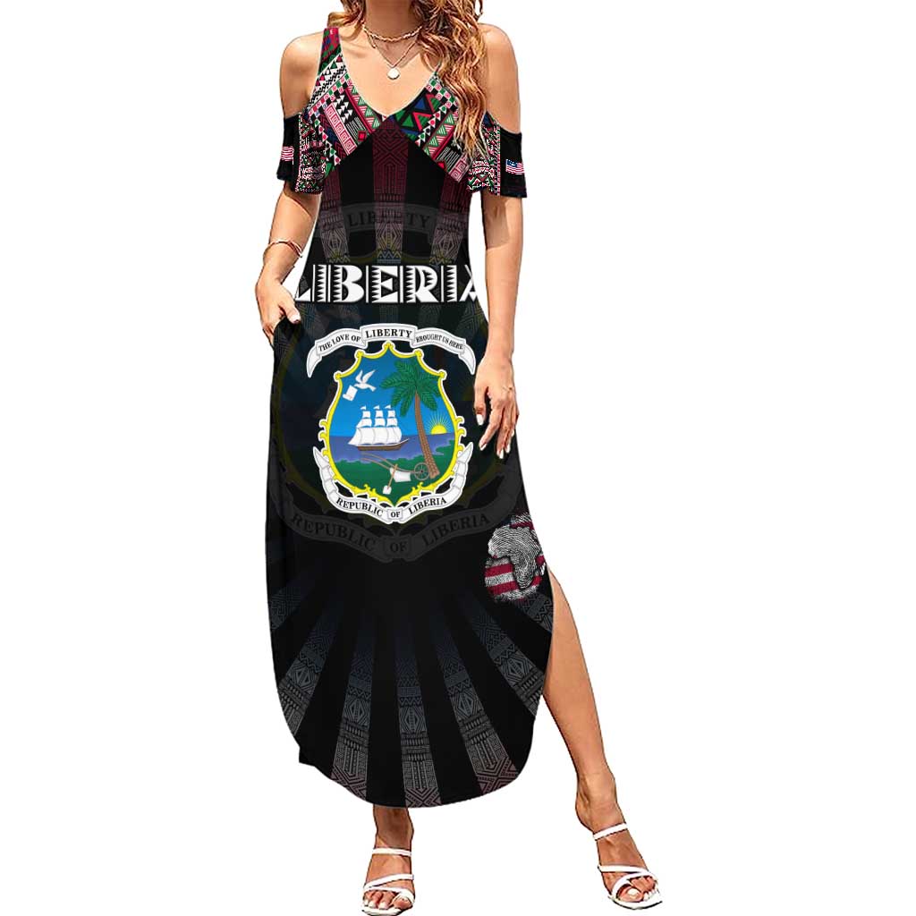 Personalized Liberia Roots Summer Maxi Dress African Map in Fingerprint and Tribal Colors