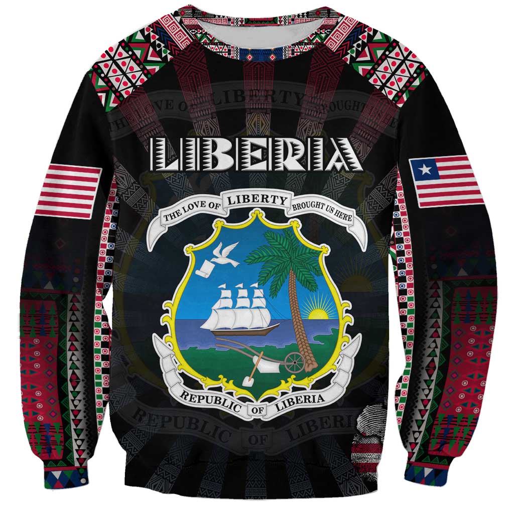 Personalized Liberia Roots Sweatshirt African Map in Fingerprint and Tribal Colors