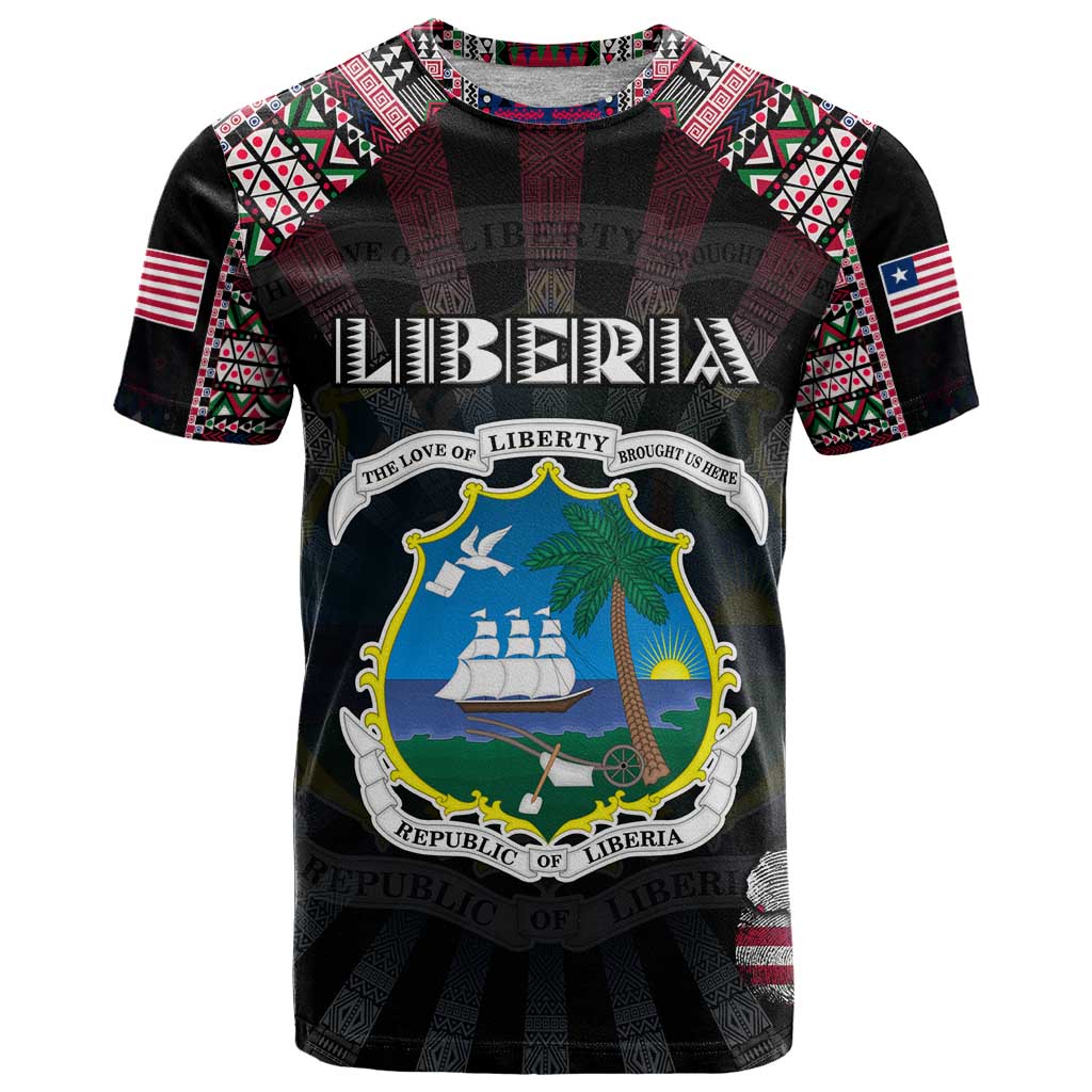 Personalized Liberia Roots T Shirt African Map in Fingerprint and Tribal Colors