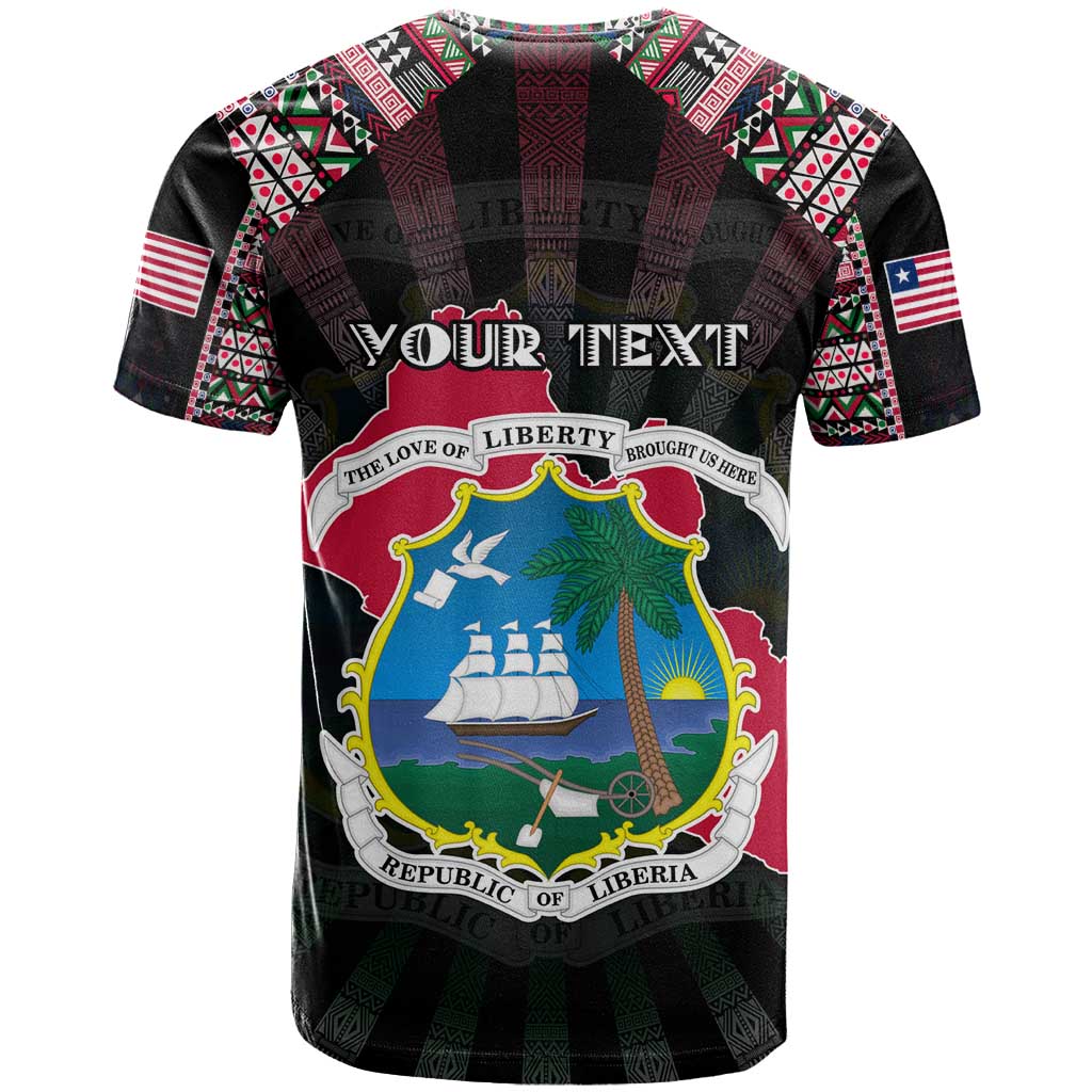 Personalized Liberia Roots T Shirt African Map in Fingerprint and Tribal Colors