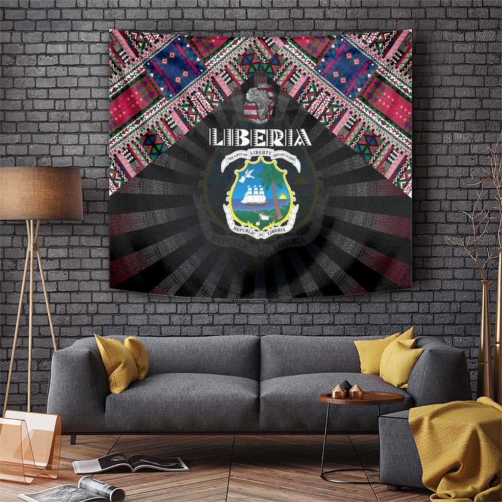 Liberia Roots Tapestry African Map in Fingerprint and Tribal Colors