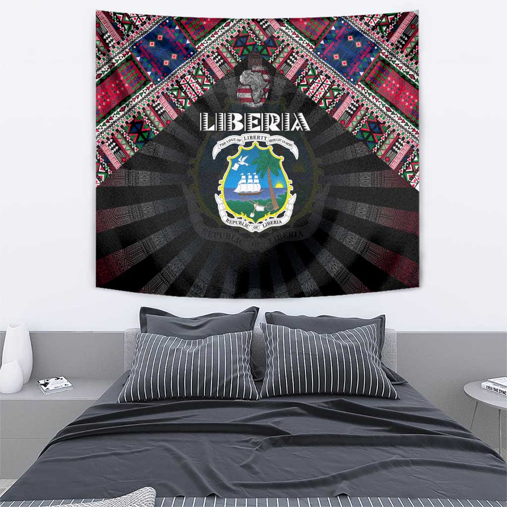 Liberia Roots Tapestry African Map in Fingerprint and Tribal Colors