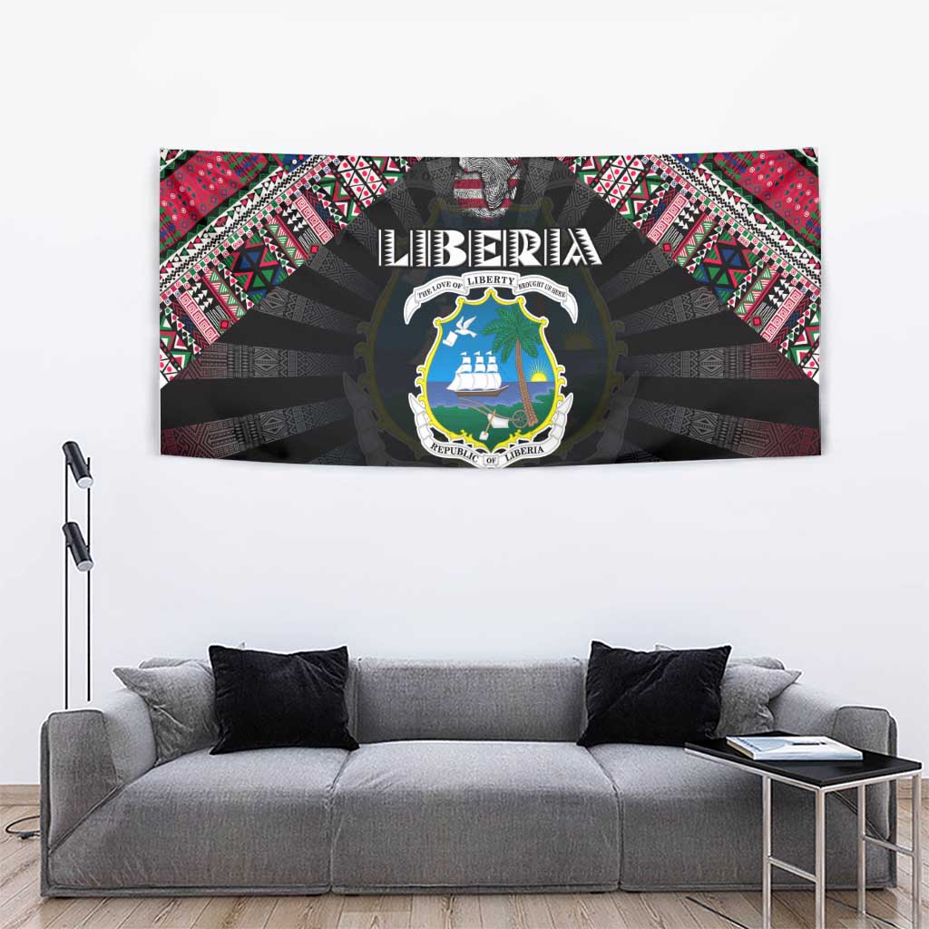 Liberia Roots Tapestry African Map in Fingerprint and Tribal Colors