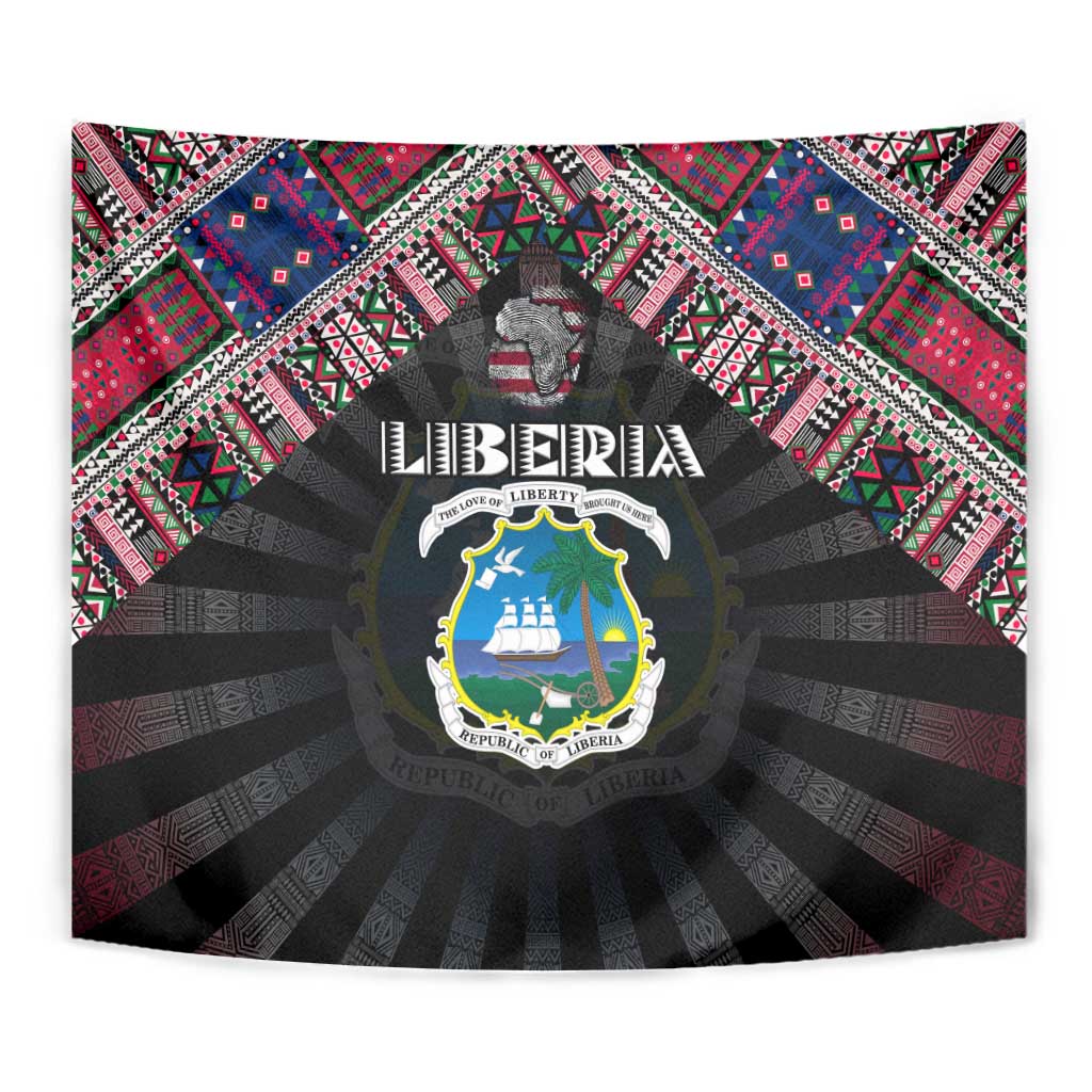 Liberia Roots Tapestry African Map in Fingerprint and Tribal Colors