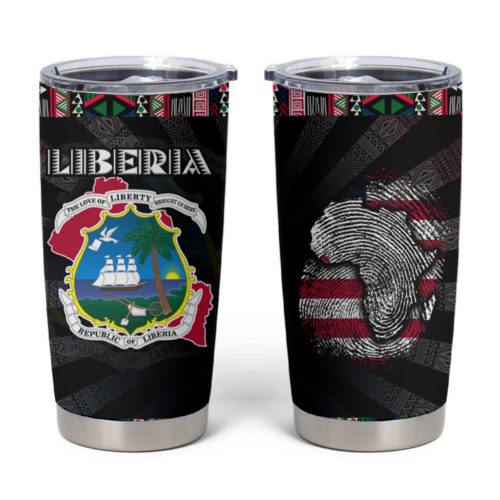 Liberia Roots Tumbler Cup African Map in Fingerprint and Tribal Colors
