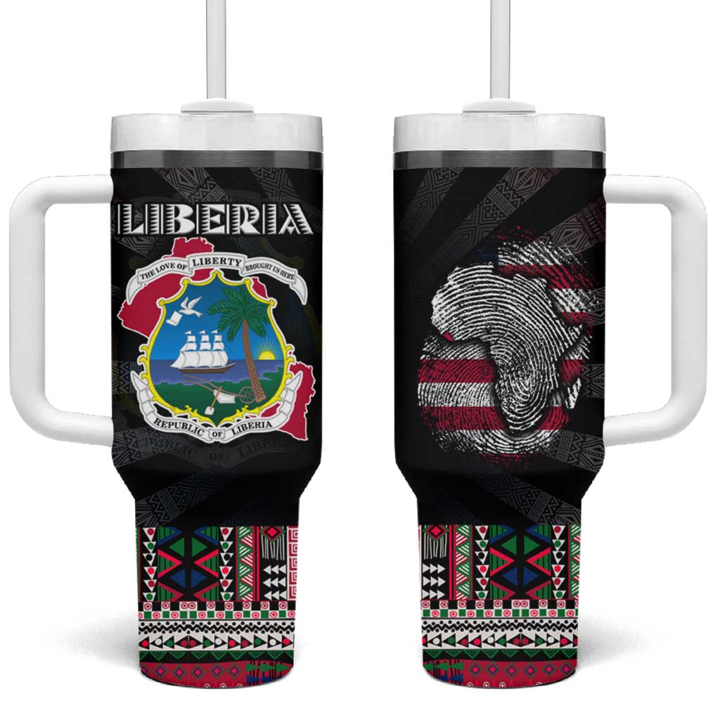 Liberia Roots Tumbler With Handle African Map in Fingerprint and Tribal Colors