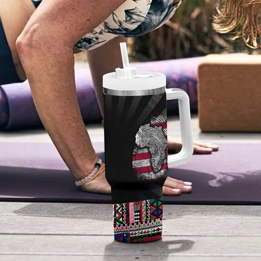 Liberia Roots Tumbler With Handle African Map in Fingerprint and Tribal Colors